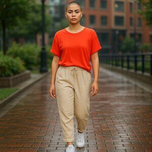 J.Crew 100% Linen Tee Crew Neck Orange Color Size Large